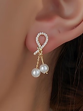 preiswerte Damen Ohrringe-Damen-Ohrringe aus Kunstperlen mit Strass-Tropfendesign, eleganter goldener Hängerstil, geeignet für Pendeln, Büro, Hochzeit, Party und Abend