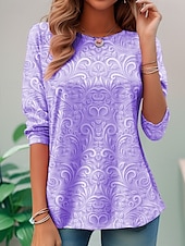 voordelige Effen t-shirt-Dames T-shirt Lange Mouw Crew Neck Lange Mouw Tuniek 3D Print Bloem Elegant Vintage Reguliere Tops Dagelijkse Uitgaan Weekend Print Pareltje Voorherfst