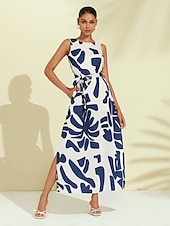 abordables Robes décontractées-Femmes Robe Décontractée Robe Ample Noir Blanche Sans manches Motif Floral Imprimé Ample Printemps &amp; Été Tour Décontracté Quotidien Occasionnel Vacances S M L