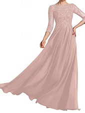 economico Lunghezza del pavimento-Abito da sposa a trapezio, elegante, con scollo a giro, lunghezza al pavimento, maniche a 3/4, con pieghe, tinta unita, 2025
