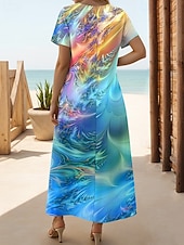 cheap Art&amp;Design Dress-Women&#039;s Midi Dress Sundress A Line Dress Vacation Casual Boho Going out Standard Fit Ombre Graphic Geometric Short Sleeve V Neck Blue Summer Spring Fall