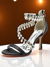 preiswerte Cocktail-Weiße Damensandalen mit Stilettoabsatz, offene Abendschuhe mit Kristallfransenriemen für formelle Anlässe und Abendpartys