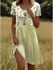 abordables Robe Fleurie-Robe mini femme Robe décontractée Robe petite Robe T-shirt Robe tee Robe d&#039;été Décontractée Vacances Quotidienne Coupe régulière Florale Manches courtes Col ras du cou Rose Vert Été
