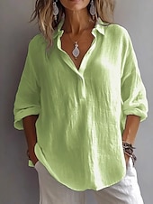 preiswerte Hemden-Damen Weiße Baumwollbluse Einfarbig Basic Lässig Langarm Hemdkragen Normale Oberteile Täglich Knöpfe Weiß Rosa Purpur Grün Sommer