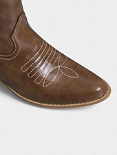 levne Cowboy &amp; Western Boots-Dámské hnědé kovbojské kozačky po kolena v západním stylu - vyšívané natahovací jezdecké boty z umělé kůže s blokovými podpatky na country koncerty, rančové outfity a podzimní outfity