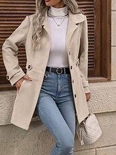 abordables Manteaux d&#039;Hiver-Femmes Manteau d&#039;Hiver Manteau Chaud Confortable Boutons Mode Uni Fête Sortir Parc Simple Boutonnage Long Col Rabattu Coupe régulière manche longue Vêtements d&#039;extérieur Abricot Automne Hiver