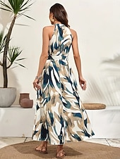 abordables Robes Boho-Femmes Robe maxi Robe trapèze Occasionnel Extérieur Sortir Coupe régulière Fleuri Sans manches Col Halter Rose Claire Bleu Marron Abricot Été