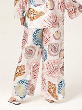 cheap Pants-Shell Print Elastic Waist Wide Leg Pants