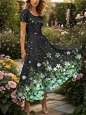 cheap Floral Dress-Women&#039;s Maxi Dress Knit Dress Casual Dress A Line Dress Summer Dress Elegant Vacation Casual Regular Fit Ombre Floral Graphic Short Sleeve Square Neck Pink Blue Purple Green Summer