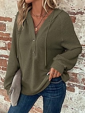 abordables Sweats à capuche-Femmes Chemisier Couleur Unie Élégant Occasionnel manche longue À capuche Hauts Réguliers Quotidien Boutons Noir Vert Véronèse bleu marine Bleu Marron Printemps Automne Hiver