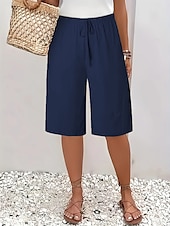 abordables Shorts-Femmes Mi-long Droit Confort Chino Longueur Genou Naturel Uni Basique Doux Confortable Décontracté Décontracté Quotidien Carmin Abricot Noir Blanche Été Coupe Ample