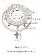 economico Accessori di Halloween-Collana multistrato con perle, rose e crocifisso gotico da donna - collana multifilo vintage per feste di Halloween e occasioni vintage