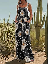 abordables mono gráfico-Mujer Conjuntos inspirados en el lino Activo Floral Sin Mangas Perneras anchas Vacaciones Hogar Holgado Negro Blanco Amarillo Verano