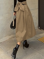 preiswerte Schlichte Röcke-Damen Rock A-Linie Mode Lässig Maxi Hohe Taille Röcke Einfach Tasche Mikroelastisch Straße Täglich Schwarz Armeegrün Khaki Sommer Polyester Baumwollmischung