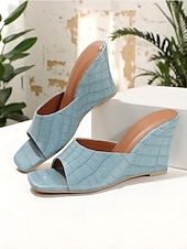 abordables Sandales de Vacances-Sandales à enfiler noires à motif crocodile pour femmes, mules à bout ouvert et talon carré pour des sorties estivales décontractées et des looks chics au bureau
