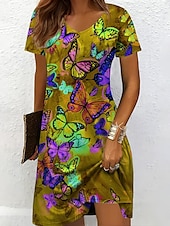 economico Gli animali si vestono-Per donna Mini Abito Vestito T-Shirt Abito a trapezio Abito Estivo Vacanza Casual Ferie Vestibilità regolare Floreale Grafico Animale Manica Corta Girocollo Giallo Rosso Blu Viola Estate Primavera