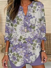 abordables Hauts Floraux-Femmes Chemise Fleuri Élégant Moderne manche longue Col en V Hauts Réguliers Quotidien Fête Boutons Imprimé Rose Claire Violet Vert Beige Été