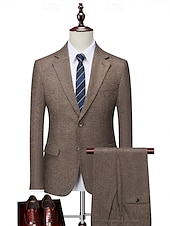 voordelige Formele pakken-heren wollen tweed pakken bruiloft zakelijk visgraat pakken bruin grijs retro formeel op maat 3-delig enkelrijs tweeknoops