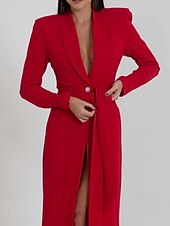abordables Longueur du thé-Robe trapèze pour mère de la mariée, robe smoking, élégante, portefeuille, simple, minimaliste, col en V, revers châle, longueur midi, longueur thé, crêpe, tissu extensible, manches longues, couleur