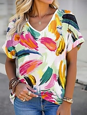 abordables T-shirt floral-Femmes T-shirt Fleuri Graphique ancien Élégant Moderne Manche Courte Col en V Hauts Réguliers Quotidien Imprimé Rose Claire Fuchsia Vert Été Printemps