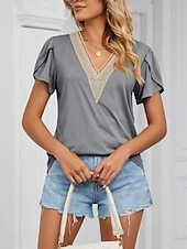 ieftine tricou simplu-Pentru femei Tricou Simplu Modă Stilat Clasic Manșon scurt În V Topuri obișnuite Zilnic Sfârșit de săptămână Peteci Verde Deschis Albastru piscină Trifoi Gri Vară Primăvară