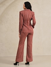 abordables Costumes-pantalons pour maman-Blazer à fines rayures, tailleur-pantalon deux pièces, costume pour la mère de la mariée, classique, vintage, simple, col en V, revers en pointe, longueur au sol, manches longues avec rabats, 2025