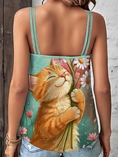 ieftine Top de tip tank cu animale-Pentru femei Camisole Tank Top Grafic Animal Stilat Casual Fără manșon Scoateți gâtul Topuri obișnuite Zilnic Concediu Imprimeu Verde salvie Albastru piscină Portocaliu Trifoi Vară Primăvară