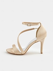 Недорогие Туфли на каблуках-элегантные атласные туфли на каблуке с открытым носком для женщин - удобная шпилька с ремешком на щиколотке, идеально подходят для вечерних мероприятий