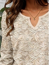 voordelige Boho t-shirt-Dames T-shirt Bloemig 3D Casual Lange mouw V-hals Gekerfde nek Normale tops Dagelijks 3D-afdrukken Afdrukken Khaki Lente Herfst