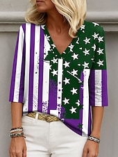 cheap Independence Day Top-Independence Day Women&#039;s Patriotic Fourth of July Blouse Graphic Flag Elegant Stylish Casual 3/4 Length Sleeve V Neck Regular Tops Daily Holiday Going out Print Navy Blue Summer Spring