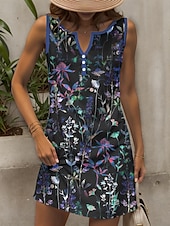 abordables Robes fleuries-Femmes Mini Robe Robe d&#039;Été Robe fourreau Robe à épaules dénudées Vacances Occasionnel Sortir Coupe régulière Fleuri Graphique Sans manches Col en V Rouge Bleu Violet Vert Été Printemps