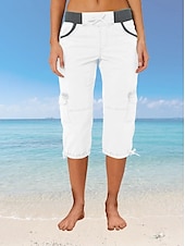 billiga Byxor-Dam Militärbyxor Semester Mode Streetwear Vadlängd Hög midja Slät Ficka Bekväm Mjuk Microelastisk Utomhus Gata Gul-Brun Svart Vit Orange Sommar Normal