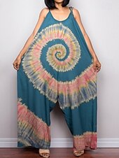 olcso nyomtatott jumpsuit-Női Szabályos Jumpsuitek Alkalmi Batikolt Ujjatlan Széles lábszár Terített nyak Zseb Nyomtatott Utca Napi Normál Fekete Arcpír rózsaszín Sötétkék Nyár
