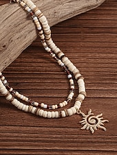 cheap Men&#039;s Jewelry-Men&#039;s Tribal Beaded Sun Pendant Necklace – Retro Bohemian Layered Jewelry with Adjustable Length for Beach, Festival and Casual Summer Outfits