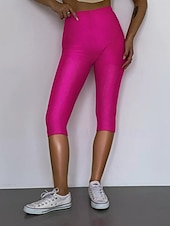 baratos Leggings lisas-Mulheres Calças Capri Leggings Casual Roupa Esportiva Comprimento da panturrilha Cintura Alta Tecido Cintura elástica Respirabilidade Com Stretch Férias Rua Roupa Diária Preto Roxo Laranja Vermelho