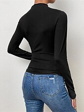 preiswerte Einfarbiges T-Shirt-Damen Bluse Einfarbig Elegant Stilvoll Basic Langarm Rundhalsausschnitt Normale Oberteile Täglich Gerafft Schwarz Weiß Braun Hellgrau Aprikose Sommer Frühling