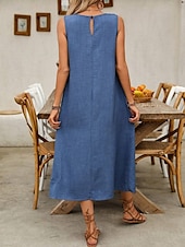 preiswerte Weißes Kleid-Damen Maxikleid A Linie Kleid Sommerkleid Lässig Täglich Normale Passform Einfach Ärmellos Rundhalsausschnitt Wein Blau Braun Grün Sommer