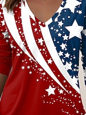 Недорогие День независимости Топ-День независимости Патриотическая женская футболка с длинным рукавом винтажная стильная регулярные топы повседневная выходная печать красный тёмно-синий синий весна предосенний