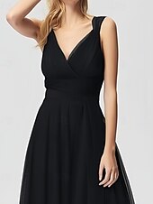 abordables Robes pour invitées de mariage-Robes D&#039;invitée de Mariage A-Ligne Élégante Robe D&#039;invitée de Mariage Engagement Longueur Totale Sans Manches Décolleté V Mousseline avec Plis Papillon