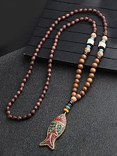 abordables Bijoux pour hommes-Collier pendentif en perles tribales pour homme – perles ethniques en bois faites à la main avec des accents turquoise, style bohème pour une tenue décontractée, de yoga, de méditation ou de festival