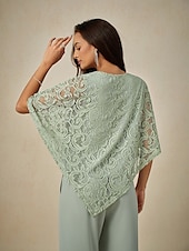 cheap Women&#039;s Dressy Tops-Women&#039;s Blouse Dressy Tops Plain Elegant Half Sleeve Crew Neck Regular Tops Wedding Guest Daily Lace Patchwork Layered Sage Green Summer Spring