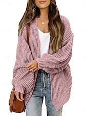 ieftine Cardigane și îmbrăcăminte exterioară-Pentru femei Pulover Bluza Elegant Modă Șic Stradă Culoare pură Deschis frontal Tricotat Manșon Lung Topuri obișnuite Tricotat În aer liber Zilnic Sfârșit de săptămână Negru Roz Îmbujorat Toamnă Iarnă