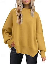 preiswerte Einfarbige Farben-Damen Pullover Lässig Einfarbig Gerippt Rundhalsausschnitt Gestrickt Langarm Normale Oberteile Stricken Ausgehen Wochenende Schwarz Weiß Herbst