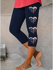 billiga Självständighetsdagens byxor-Självständighetsdagen Kvinnors Patriotiska Fjärde Juli Leggings Capri Byxor Hög Elasticitet Streetwear Helt Längd Hög Midja Byxor Påsk Flagga Tryck Termisk Varm Andas Mjuk Utomhus Daglig Svart Grå