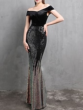 cheap RED-Mermaid / Trumpet Evening Gown Elegant Dress Formal Wedding Floor Length Short Sleeve Off Shoulder Velvet with Beading
