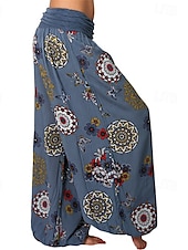 baratos perna larga e cintura alta-Mulheres Calças Calças Harem Calça Palazzo Moda Boho Comprimento total Cintura Média Imprimir Cintura elástica Confortável Micro-Elástica Rua Roupa Diária Para Noite Preto Branco Amarelo Rosa claro