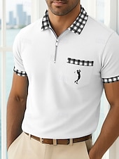 billiga Semester-Herr Golftröja Semester Arbete Kavajslag Ribbstickad polokrage Kortärmad Grundläggande Modern Färgblock Lappverk Knappar Sommar Vår Vår &amp; sommar Normal Vit Gul Marinblå Grön Golftröja