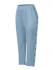 abordables Pantalon uni en coton et lin-Femmes Pantalon en coton et lin Pantacourt Mode Occasionnel Longueur cheville Taille Moyenne Uni Taille Élastique Respirant Confortable Rue Tenue quotidienne Sortir Noir Blanche bleu marine Bleu Ciel