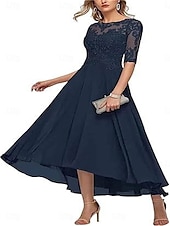preiswerte Bodenlänge-A-Linie Brautmutterkleid Elegant Rundhalsausschnitt Knöchellänge Spitze Halbarm mit Einfarbig 2025