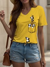 abordables T-shirt Animaux-Femmes T-shirt Graphique Animal ancien Élégant Classique Manche Courte Col ras du cou Col en V Col rond Hauts Réguliers Quotidien Sortir Week-end Imprimé Blanche Jaune Rouge Bleu Violet Été Printemps